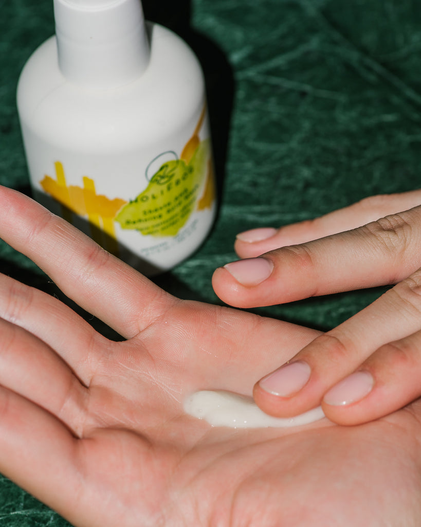 Close up of Shasta AHA Acid Wash on palm of hands.